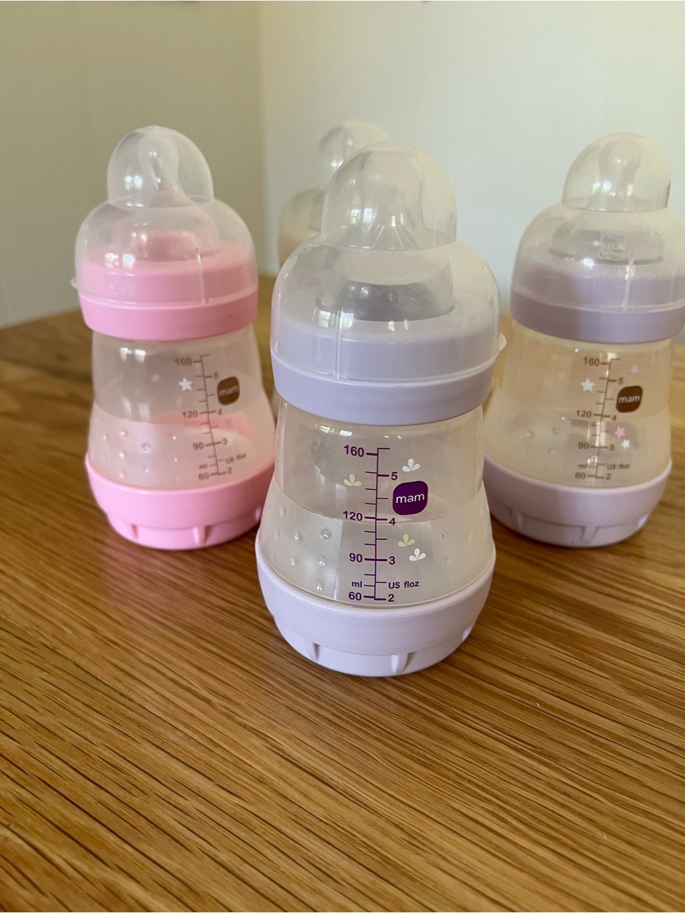 MAM Easy Start Anti-Colic 5 oz Baby Bottles 4-Pack Purple Pink BPA Free